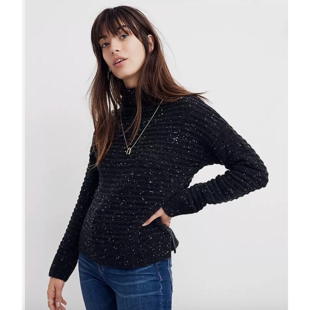 Madewell Donegal Belmont Charcoal Gray Sweater Ribbed Mockneck Marled Small